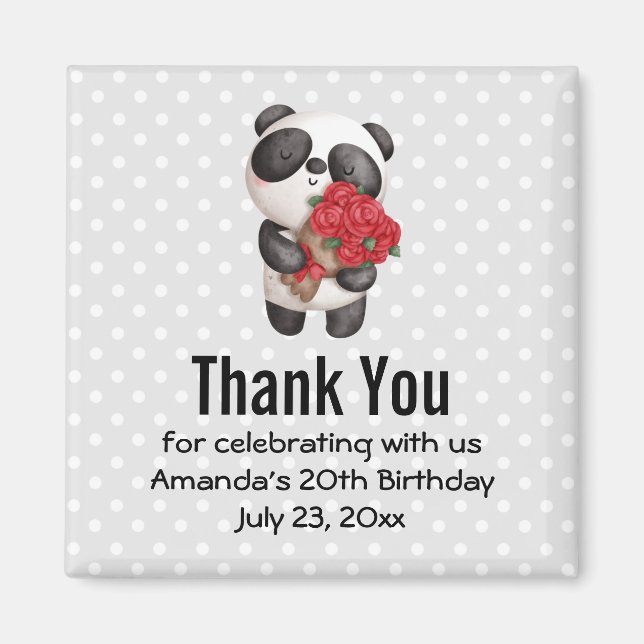 Niedlicher Panda Bär mit Rose Bouquet Party Vielen Magnet (Vorne)