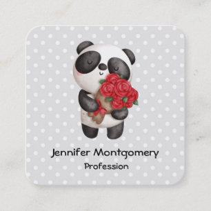 Niedlicher Panda-Bär mit Rose Bouquet Quadratische Visitenkarte