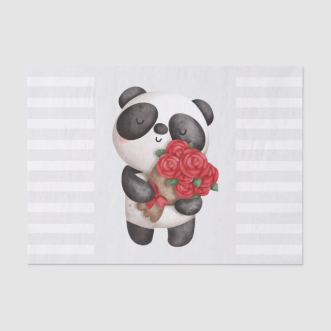 Niedlicher Panda-Bär mit Rose Bouquet Seidenpapier (Vorderseite)