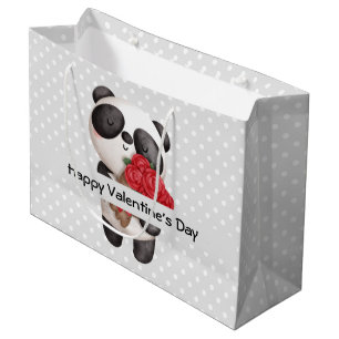 Niedlicher Panda-Bär mit Rose Bouquet Valentine Große Geschenktüte