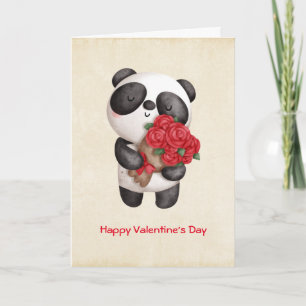 Niedlicher Panda-Bär mit Rose Bouquet Valentine Karte