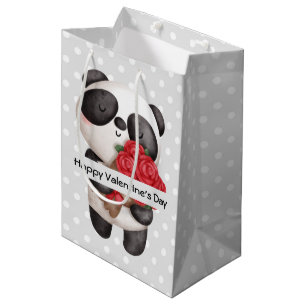 Niedlicher Panda-Bär mit Rose Bouquet Valentine Mittlere Geschenktüte