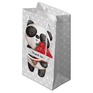 Niedlicher Panda-Bär mit Rose Bouquet Vielen Dank Kleine Geschenktüte