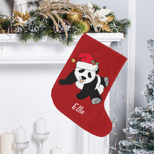 Niedlicher Panda Bär Personalisiert Red Kids Großer Weihnachtsstrumpf