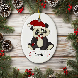 Niedlicher Panda-Bär Personalisiert Weihnachten Keramikornament