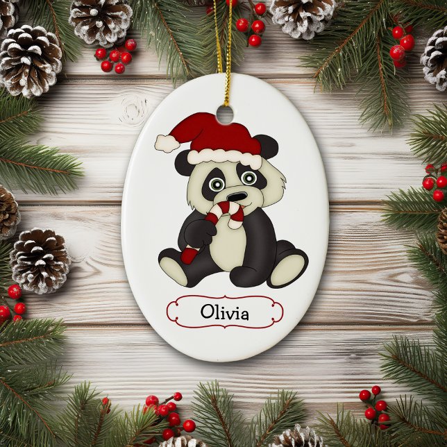 Niedlicher Panda-Bär Personalisiert Weihnachten Keramikornament (Von Creator hochgeladen)