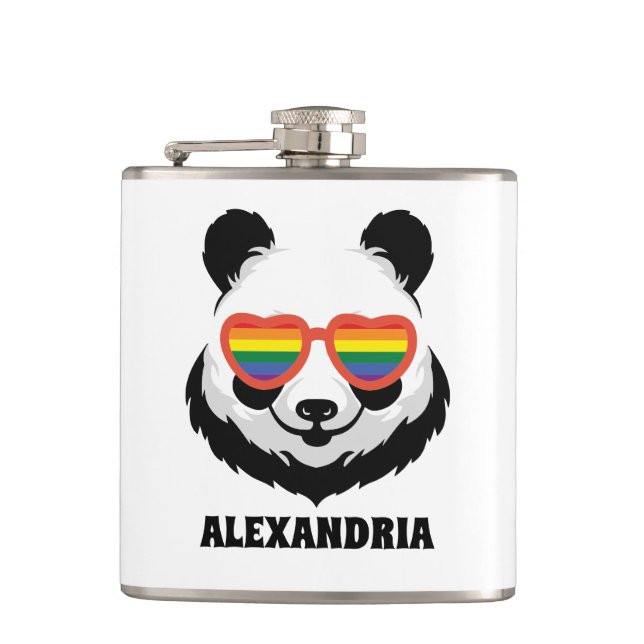 Niedlicher Panda-Bär | Regenbogen | LGBTQ Flachmann (Vorderseite)