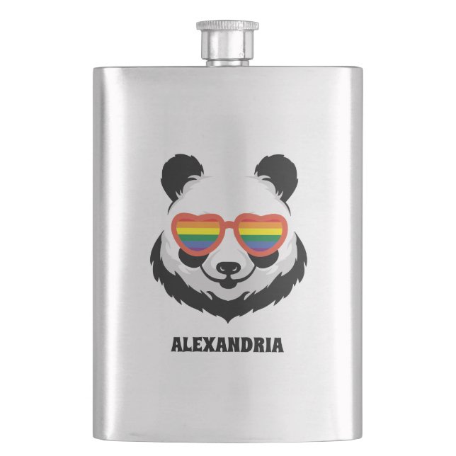 Niedlicher Panda-Bär | Regenbogen | LGBTQ Flachmann (Vorderseite)