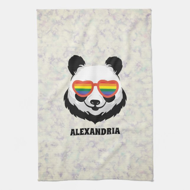 Niedlicher Panda-Bär | Regenbogen | LGBTQ Geschirrtuch (Vertikal)