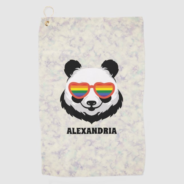 Niedlicher Panda-Bär | Regenbogen | LGBTQ Golfhandtuch (Vorderseite)
