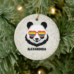 Niedlicher Panda-Bär Regenbogen LGBTQ Keramik Ornament