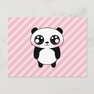 Niedlicher Panda Bär Rosa Streifen Hintergrund Postkarte