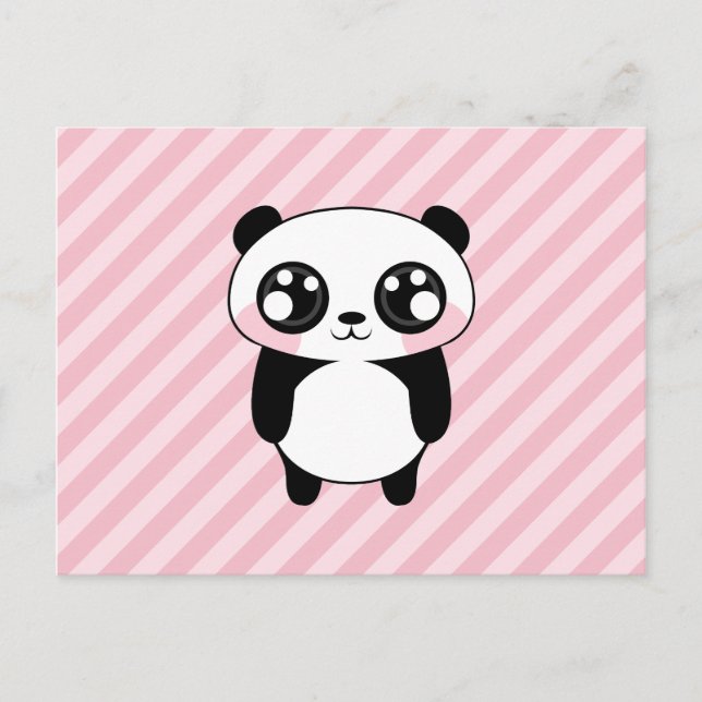 Niedlicher Panda Bär Rosa Streifen Hintergrund Postkarte (Vorderseite)