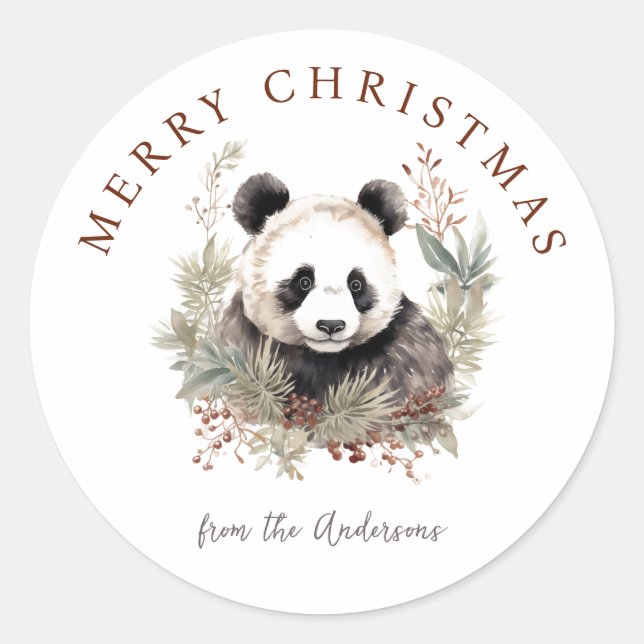 Niedlicher Panda Bär Rustikale schicke Weihnachtsb Runder Aufkleber (Vorderseite)