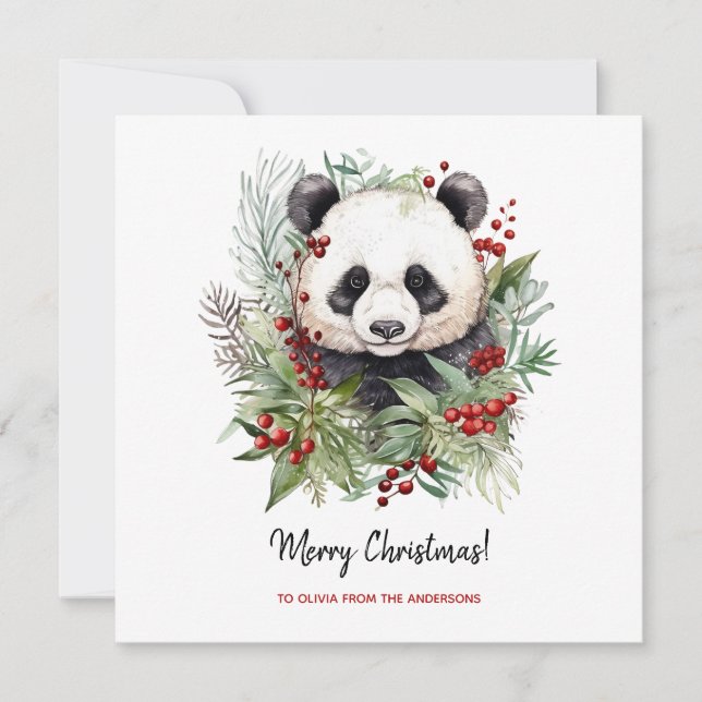 Niedlicher Panda Bär Rustikale Weihnachtsbotaniki Feiertagskarte (Vorderseite)