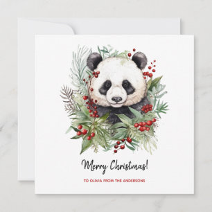 Niedlicher Panda Bär Rustikale Weihnachtsbotaniki Feiertagskarte