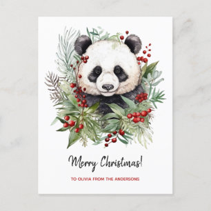 Niedlicher Panda Bär Rustikale Weihnachtsbotaniki Postkarte