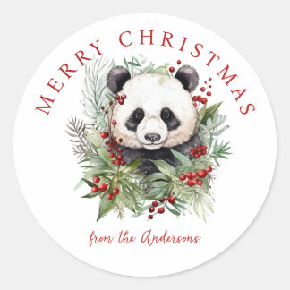 Niedlicher Panda Bär Rustikale Weihnachtsbotaniki Runder Aufkleber