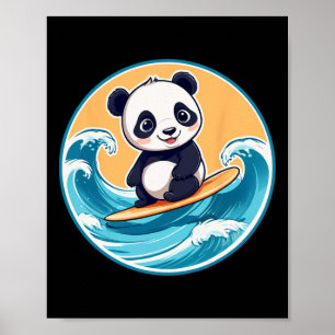 Niedlicher Panda Bär surft auf einer Welle Kinder Poster