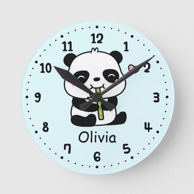 Niedlicher Panda-Bär und Bambus, Kinderzimmer Runde Wanduhr (Vorderseite)
