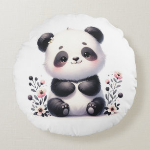 Niedlicher Panda-Bär und Blume Rundes Kissen