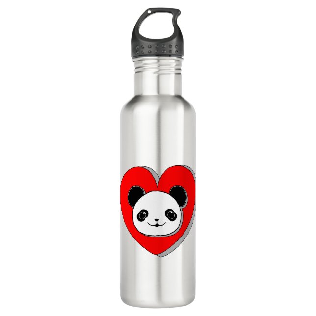 Niedlicher Panda-Bär und Rotes Herz Zeichnend Edelstahlflasche (Vorderseite)