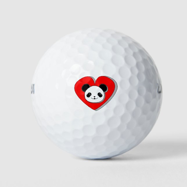 Niedlicher Panda-Bär und Rotes Herz Zeichnend Golfball (Vorderseite)