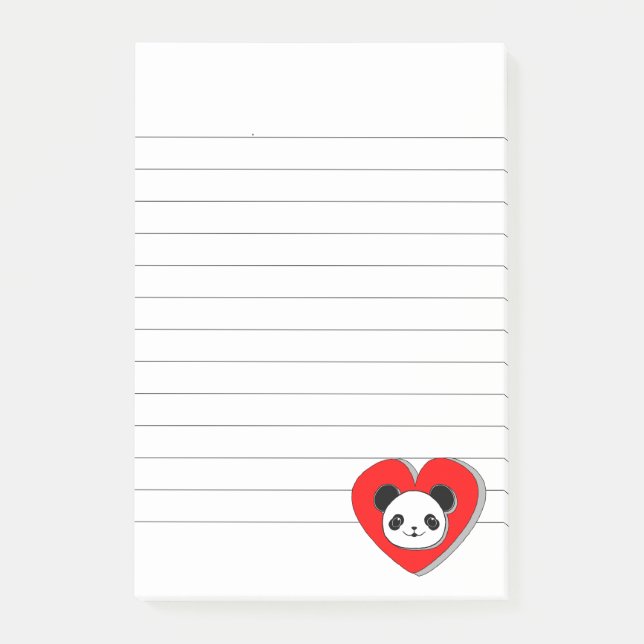 Niedlicher Panda-Bär und rotes Herz Zeichnend Link Post-it Klebezettel (Vorderseite)