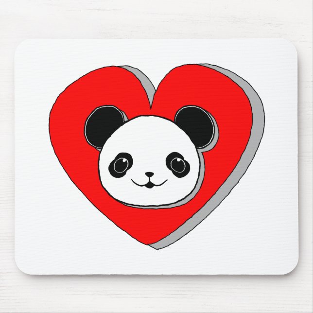 Niedlicher Panda-Bär und Rotes Herz Zeichnend Mousepad (Vorne)