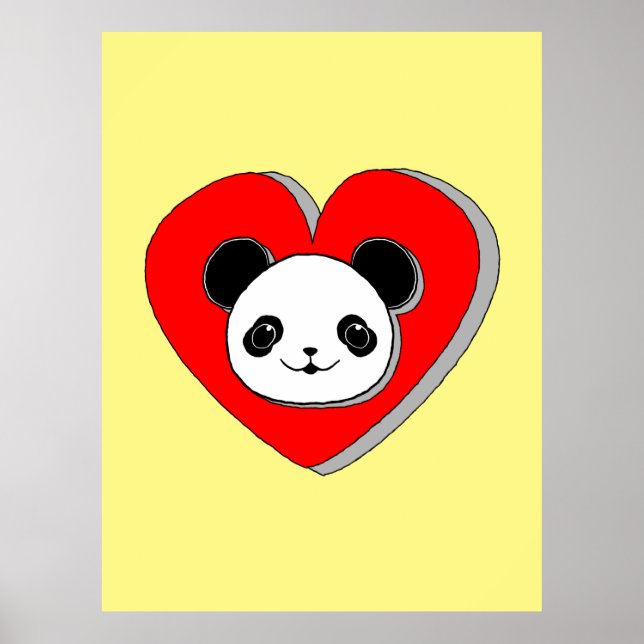 Niedlicher Panda-Bär und Rotes Herz Zeichnend Poster (Vorne)