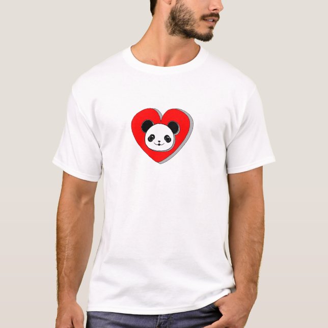 Niedlicher Panda-Bär und Rotes Herz Zeichnend T-Shirt (Vorderseite)