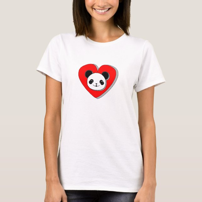 Niedlicher Panda-Bär und Rotes Herz Zeichnend T-Shirt (Vorderseite)