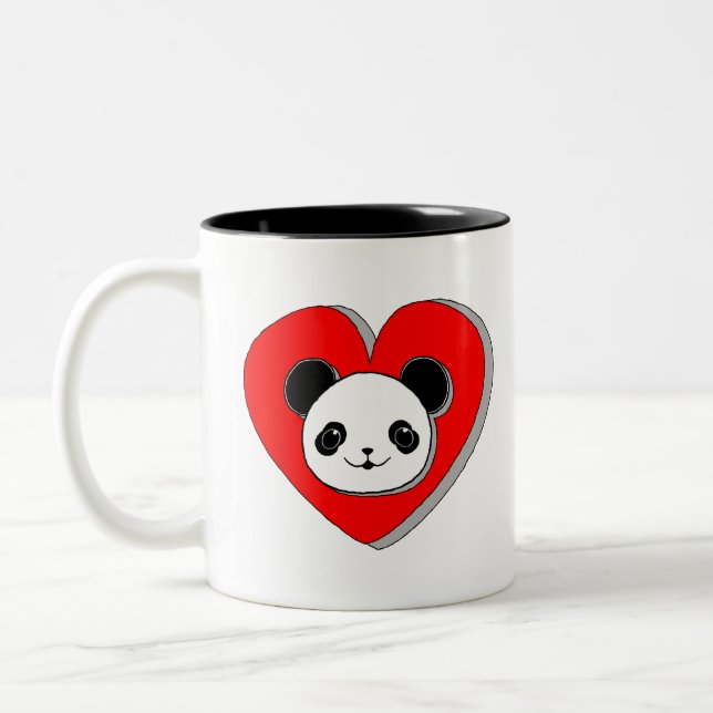 Niedlicher Panda-Bär und Rotes Herz Zeichnend Zweifarbige Tasse (Links)
