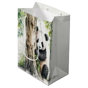Niedlicher Panda-Bär von Bambus-Baum Mittlere Geschenktüte