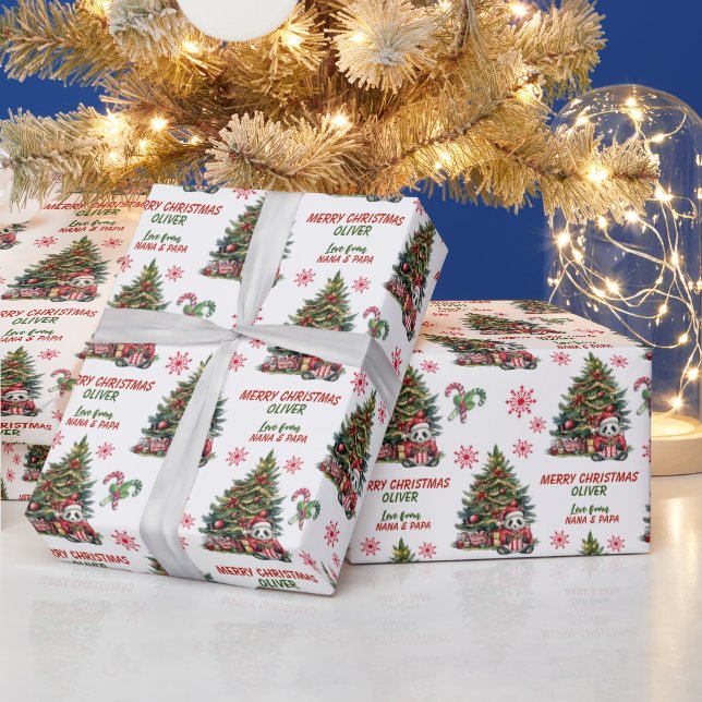 Niedlicher Panda Bär Weihnachtsbaum Kinder Geschenkpapier (Feiertage)