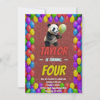 Niedlicher Panda-Bär zum Geburtstag einladen Einladung