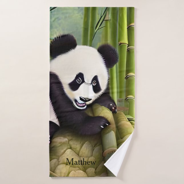 Niedlicher Panda Bärenkids Monogram Badehandtuch (Badehandtuch)
