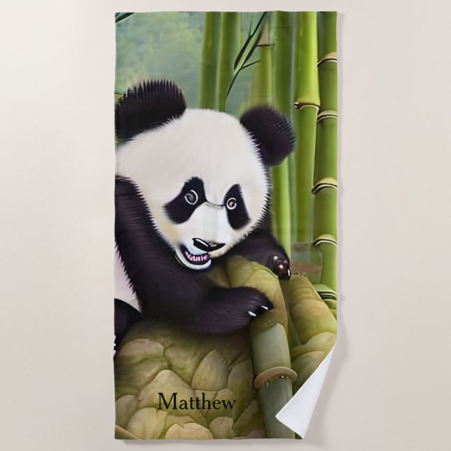 Niedlicher Panda Bärenkids Monogram Strandtuch (Vorderseite)