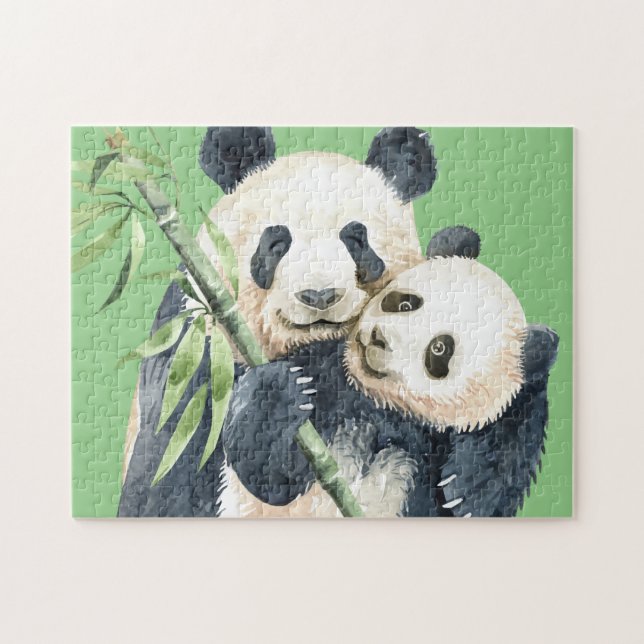 Niedlicher Panda Bear & Baby Puzzle (Horizontal)