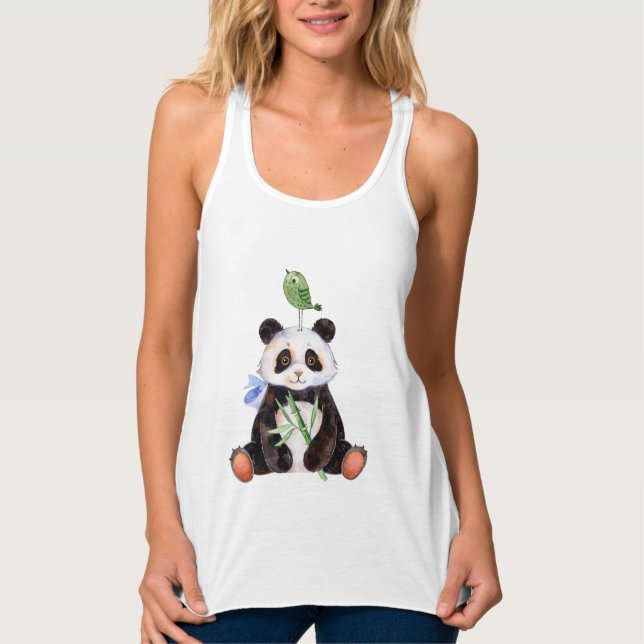 Niedlicher Panda Bear & Bird Tank Top (Vorderseite)