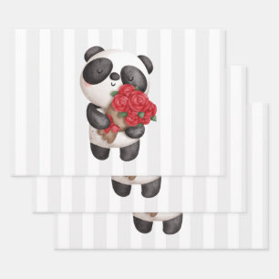 Niedlicher Panda Bear Carry Bouquet von Rose Geschenkpapier Set