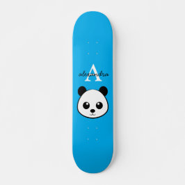 Niedlicher Panda Bear Custom Monogram Blue Backgro Skateboard