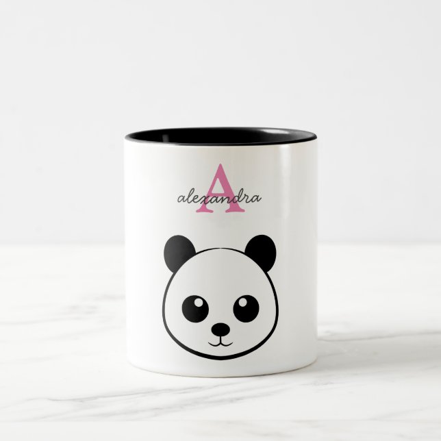 Niedlicher Panda Bear Custom Monogram Two-Tone Zweifarbige Tasse (Mittel)