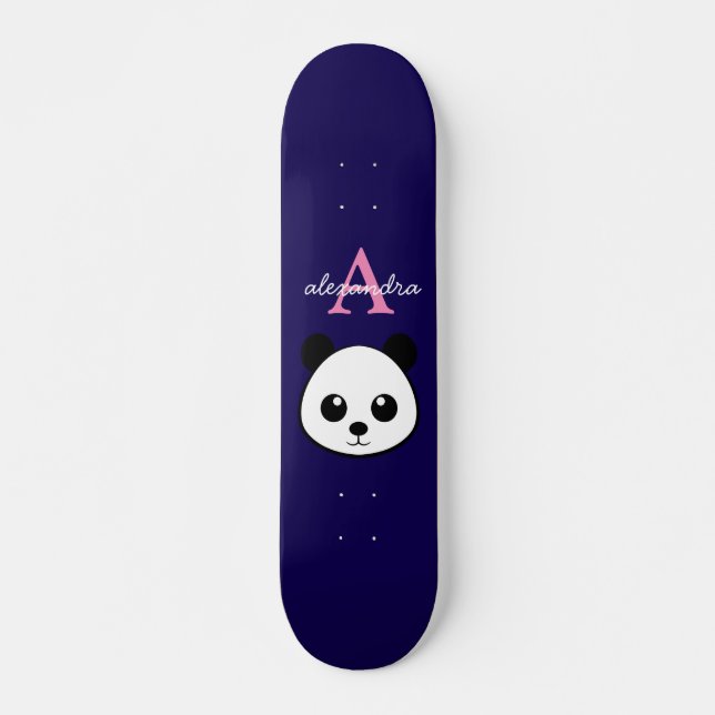 Niedlicher Panda Bear Custom Monogram violett Hint Skateboard (Vorne)