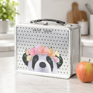 Niedlicher Panda Bear Individuelle Name Girl's Met Metall Brotdose