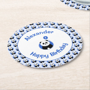 Niedlicher Panda-blauer Ballon zum ersten Geburtst Runder Pappuntersetzer