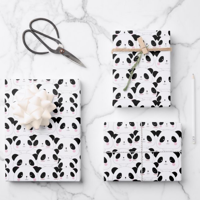 Niedlicher Panda Cartoon Art Geschenkpapier Set (Vorderseite)