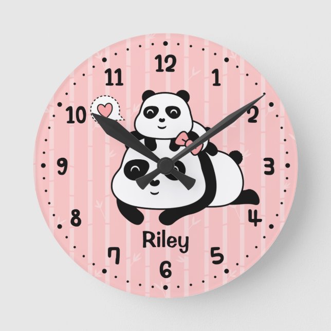 Niedlicher Panda CUB und Runde Wanduhr (Vorderseite)