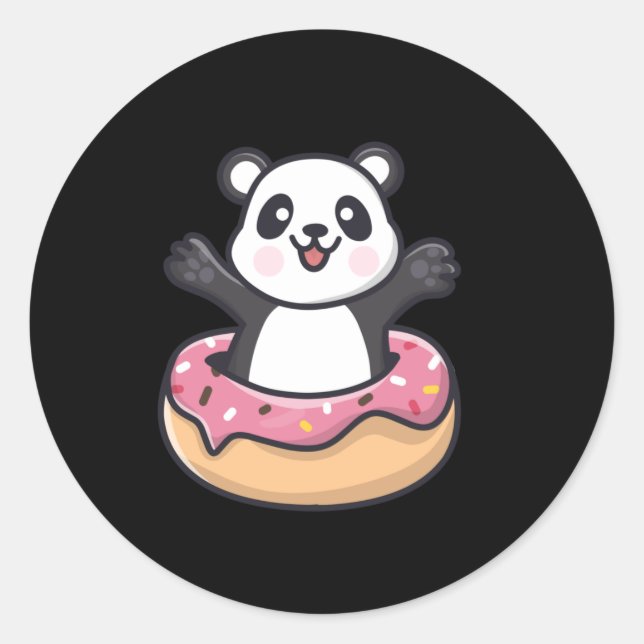 Niedlicher Panda, der aus einem Donut herausspring Runder Aufkleber (Vorderseite)