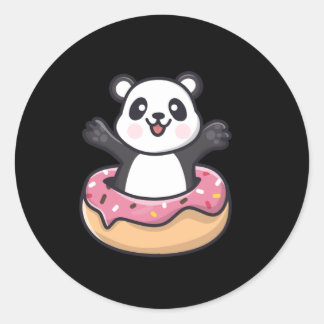 Niedlicher Panda, der aus einem Donut herausspring Runder Aufkleber